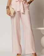  Pantaloni roz din rayon cu croi lejer si cordon in talie