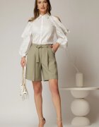  Pantaloni scurti kaki din tencel cu cordon in talie