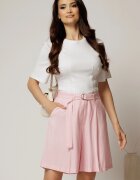  Pantaloni scurti roz din tencel cu cordon in talie