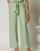  Pantaloni verde fistic din rayon cu croi lejer si cordon in talie