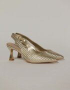  Pantofi aurii din piele ecologica cu design impletit