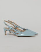  Pantofi bleu eleganti cu finisaj lucios si fundita laterala