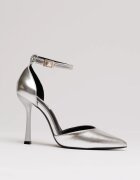  Pantofi eleganti argintii din piele ecologica cu bareta