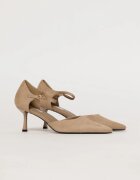  Pantofi eleganti bej cu aspect catifelat si bareta