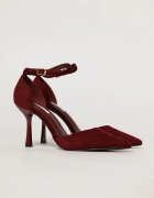  Pantofi eleganti bordo aspect catifelat cu bareta si decupaj lateral