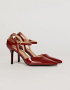  Pantofi eleganti bordo aspect lucios cu bareta si decupaj lateral