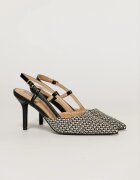  Pantofi eleganti cu finisaj impletit alb negru