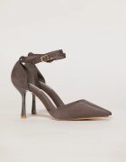  Pantofi eleganti gri aspect catifelat cu bareta si decupaj lateral
