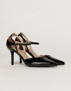  Pantofi eleganti negri aspect lucios cu bareta si decupaj lateral