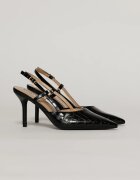 Pantofi eleganti negri cu imprimeu sarpe