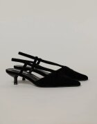  Pantofi negri din piele intoarsa ecologica cu barete