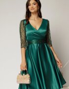  Rochie Adria verde smarald din tafta in clos cu cordon in talie