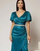  Rochie Atena turcoaz cu maneci scurte si cordon in talie