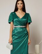  Rochie Atena verde cu maneci scurte si cordon in talie