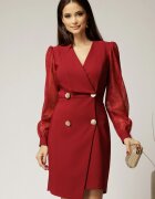  Rochie bordo scurta tip sacou cu maneci din dantela