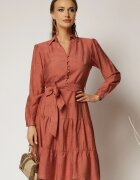  Rochie caramizie midi din viscoza si imprimeu