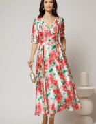  Rochie de ocazie cu imprimeu rosu si verde lunga de ocazie