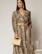  Rochie din stofa animal print cu volan si curea in talie