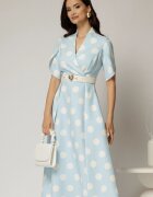  Rochie DY Fashion bleu cu buline cu decolteu si maneci petrecute