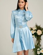  Rochie Dy Fashion bleu cu buline si curea in talie