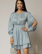  Rochie DY Fashion bleu scurta din voal cu manecile sparte si fusta suprapusa