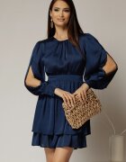  Rochie DY Fashion bleumarin scurta din voal cu manecile sparte si fusta suprapusa