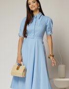  Rochie DY Fashion din poplin bleu cu guler dublu si nasture la guler