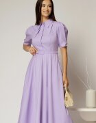  Rochie DY Fashion din poplin lila cu guler dublu si nasture la guler