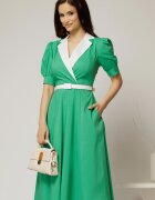 Rochie DY Fashion din poplin verde cu guler in contrast si curea in talie