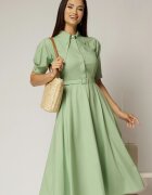  Rochie DY Fashion din poplin verde fistic cu guler dublu si nasture la guler
