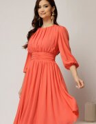  Rochie DY Fashion din voal corai clos cu pliuri