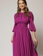  Rochie DY Fashion din voal magenta clos cu pliuri