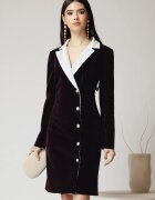  Rochie DY Fashion eleganta din catifea mov tip sacou cu rever din paiete