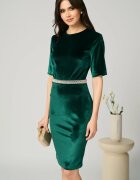  Rochie DY Fashion eleganta din catifea verde cu perle in talie