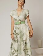  Rochie DY Fashion eleganta din voal satinat cu imprimeuri kaki