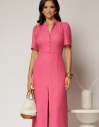 Rochie DY Fashion fucsia de zi de vara cu maneci scurte si nasturi la bust