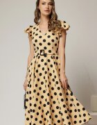  Rochie DY Fashion galben pai cu buline si curea in talie