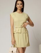  Rochie DY Fashion galbena scurta cu peplum si curea in talie