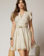  Rochie DY Fashion ivoar scurta cu broderii florale si decolteu petrecut