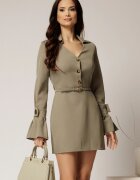  Rochie DY Fashion kaki cu maneci evazate si decolteu cu guler