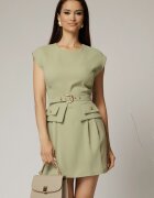  Rochie DY Fashion kaki scurta cu peplum si curea in talie