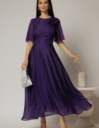  Rochie DY Fashion lunga mov din voal cu fir lurex in clos cu accesoriu la bust