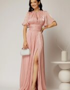  Rochie DY Fashion lunga roz de seara din voal peliculizat