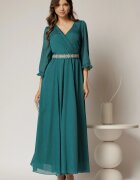  Rochie DY Fashion lunga verde din voal cu fir lurex