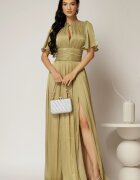  Rochie DY Fashion lunga verde lime de seara din voal peliculizat