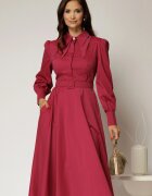  Rochie DY Fashion magenta din poplin cu guler dublu si curea in talie