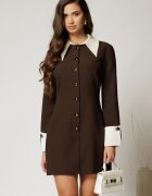  Rochie DY Fashion maro cu guler si mansete in contrast