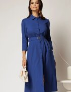  Rochie DY Fashion midi albastra tip camasa cu inchidere cu nasturi