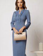  Rochie DY Fashion midi bleu conica cu decolteu in V si nasturi