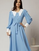  Rochie DY Fashion midi bleu cu guler si mansete in contrast